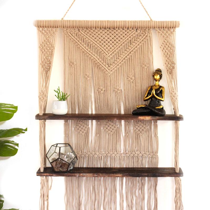 Natural Macrame Hanging Shelves - Blue