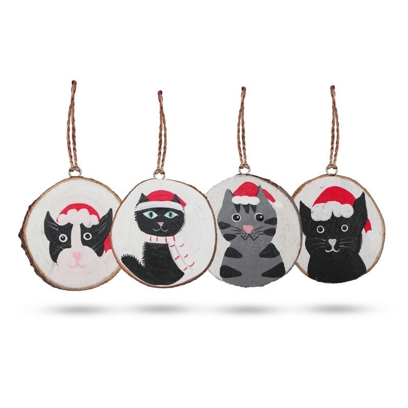 Christmas Cats - Hand Painted Log Xmas Decor (set 4)