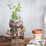 Molten Glass on Wood with Stand - Large Bowl