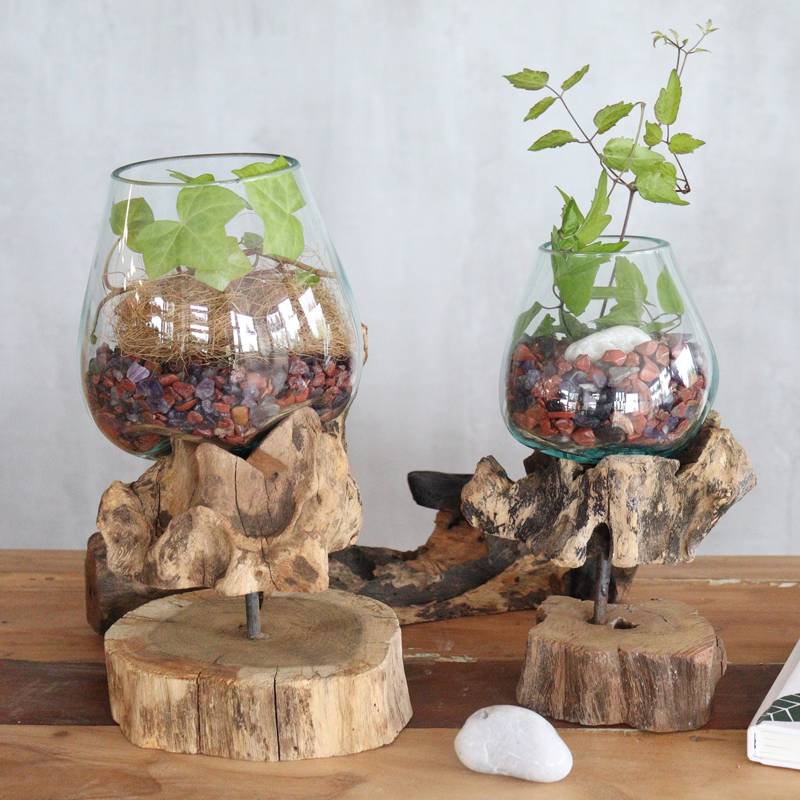 Molten Glass on Wood with Stand - Large Bowl