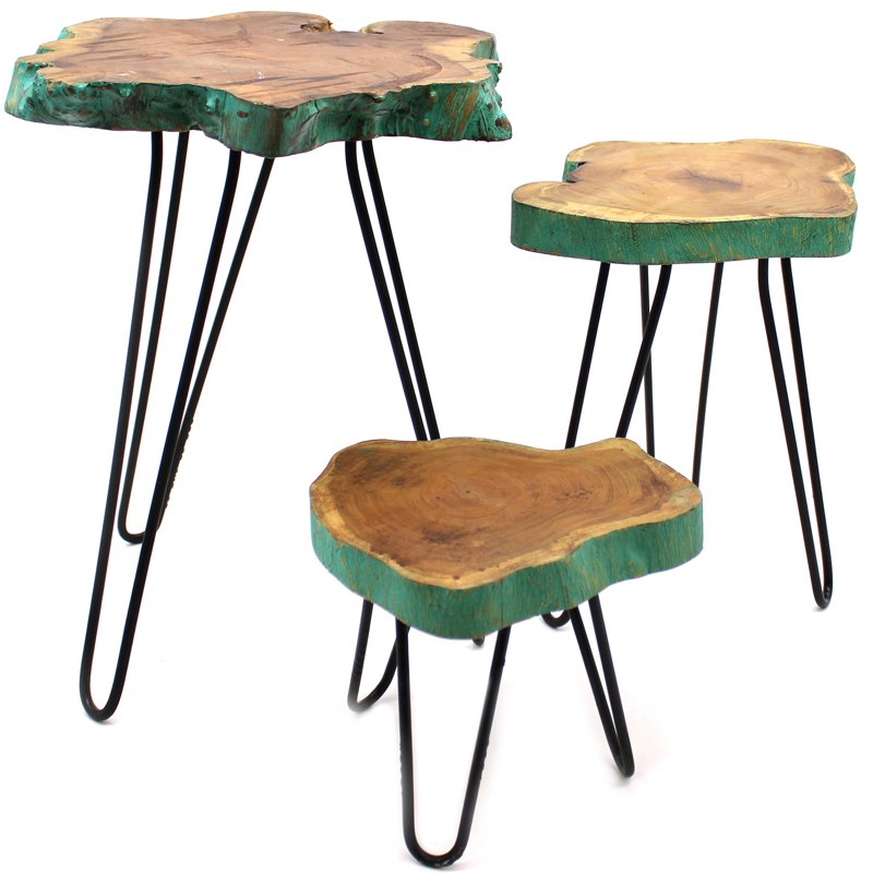 Set of 3 Gamal Wood Plant Stands - Greenwash