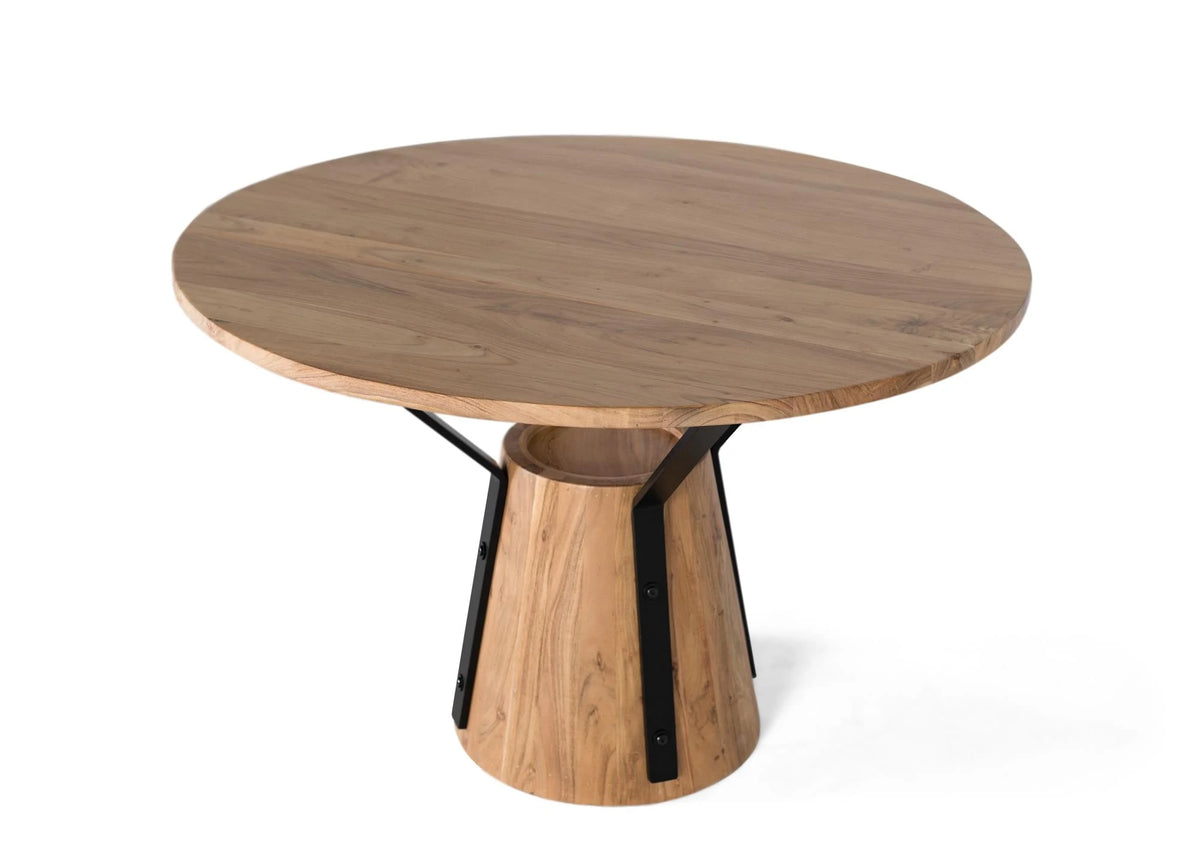 Giner and Colomer - Round Mango Wood Dining Table With Metal Supports