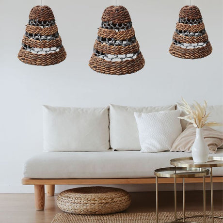 Natural Banana Leaf & Hitam Raffia Lamp Shades - Set of 3