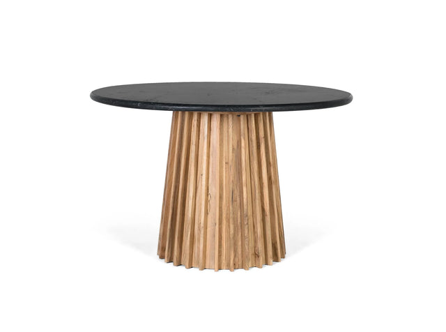 Giner and Colomer - Round Dining Table With Mango Wood Base & Black Marble Top
