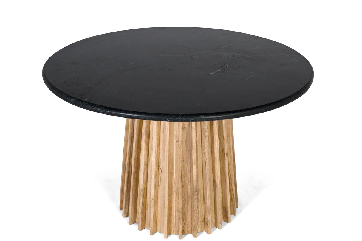 Giner and Colomer - Round Dining Table With Mango Wood Base & Black Marble Top