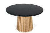 Giner and Colomer - Round Dining Table With Mango Wood Base & Black Marble Top