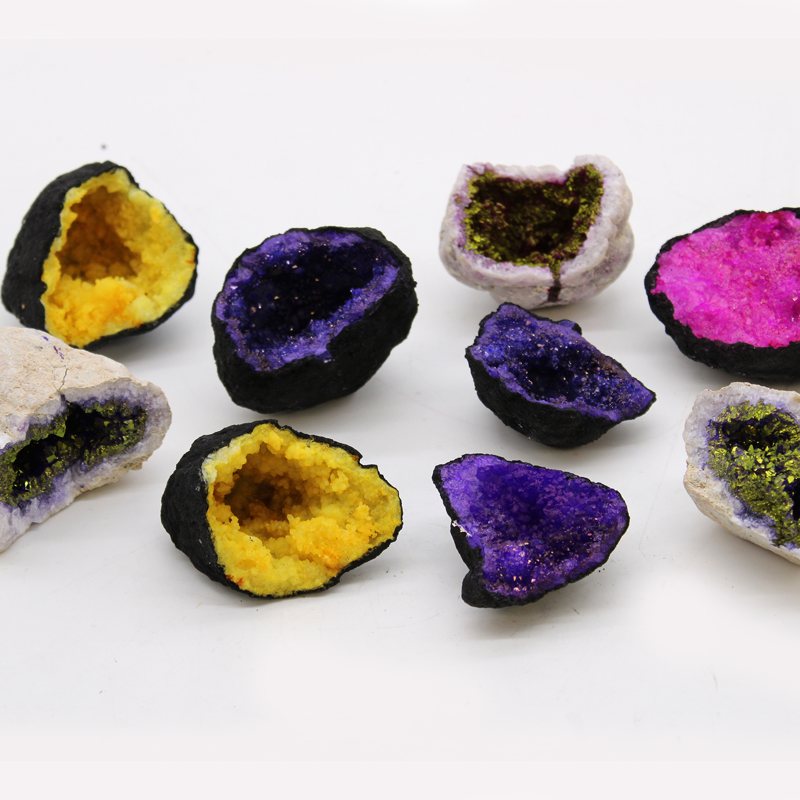 Coloured Calsite Geodes - Natural Rock - Purple & Gold