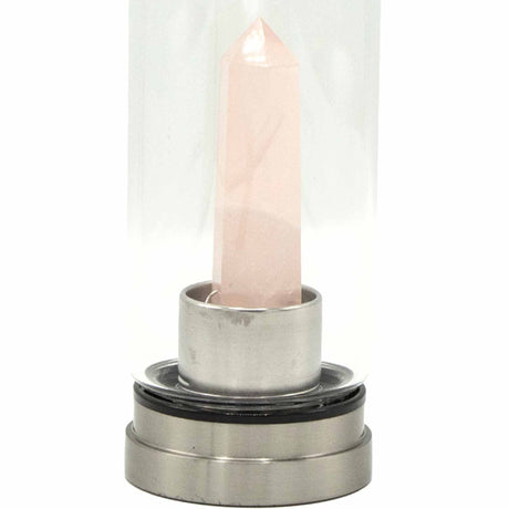 Crystal Infused Glass Water Bottle - Rejuvenating Rose Quartz - Obelisk