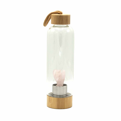 Crystal Infused Glass Water Bottle - Rejuvenating Rose Quartz - Angel