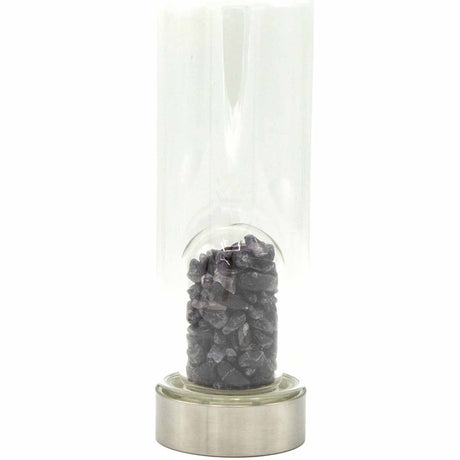 Crystal Infused Glass Water Bottle - Relaxing Amethyst - Chips