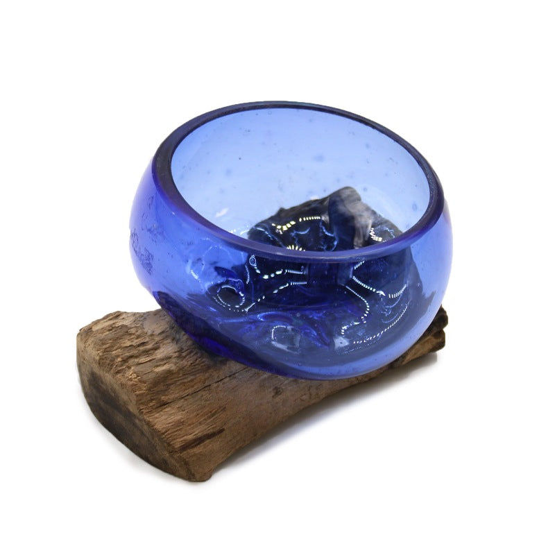 Molton Glass Mini Blue Bowl on Wood