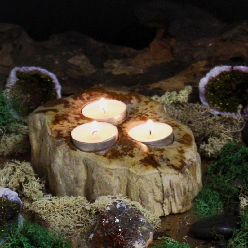 Petrified Wood Candle Holder - Double