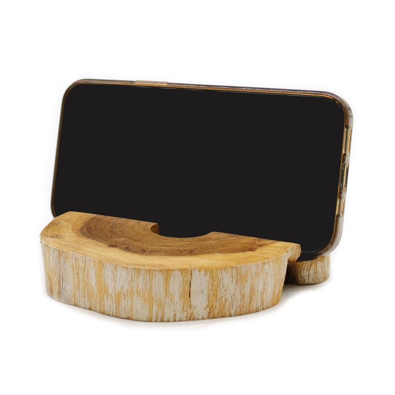 Lrg Gamal Wood Phone Holder - Whitewash