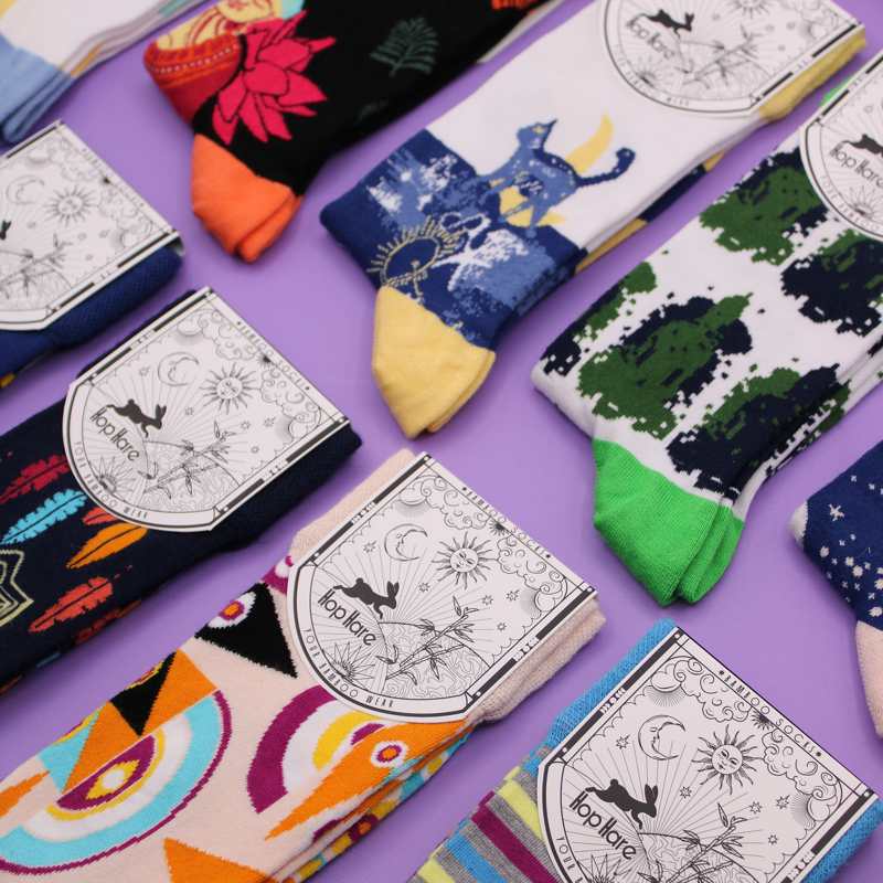 Hop Hare Bamboo Socks S/M - Pink Buddha & Lotus