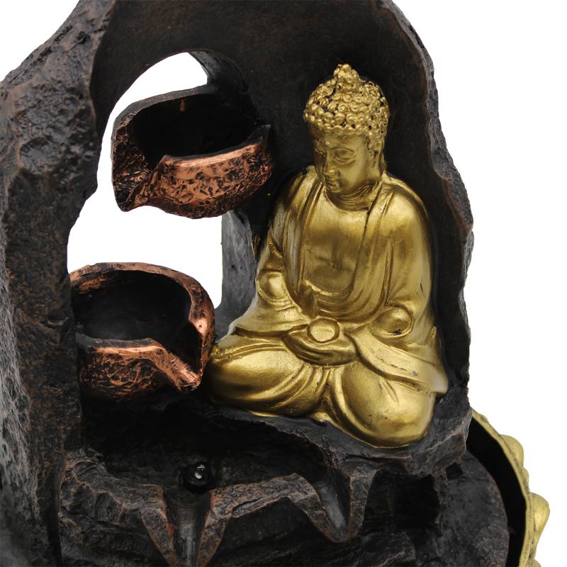 Tabletop Water Feature - 30cm - Golden Meditating Buddha