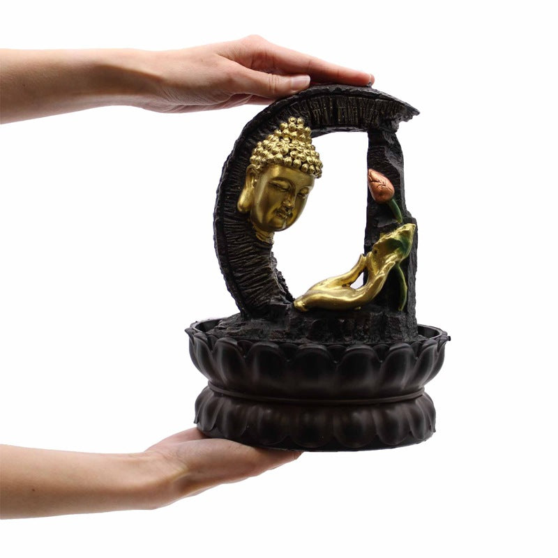 Tabletop Water Feature - 30cm - Golden Buddha & Lotus