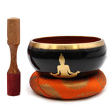 Lrg Buddha Singing Bowl Set- Black/Orange 14cm