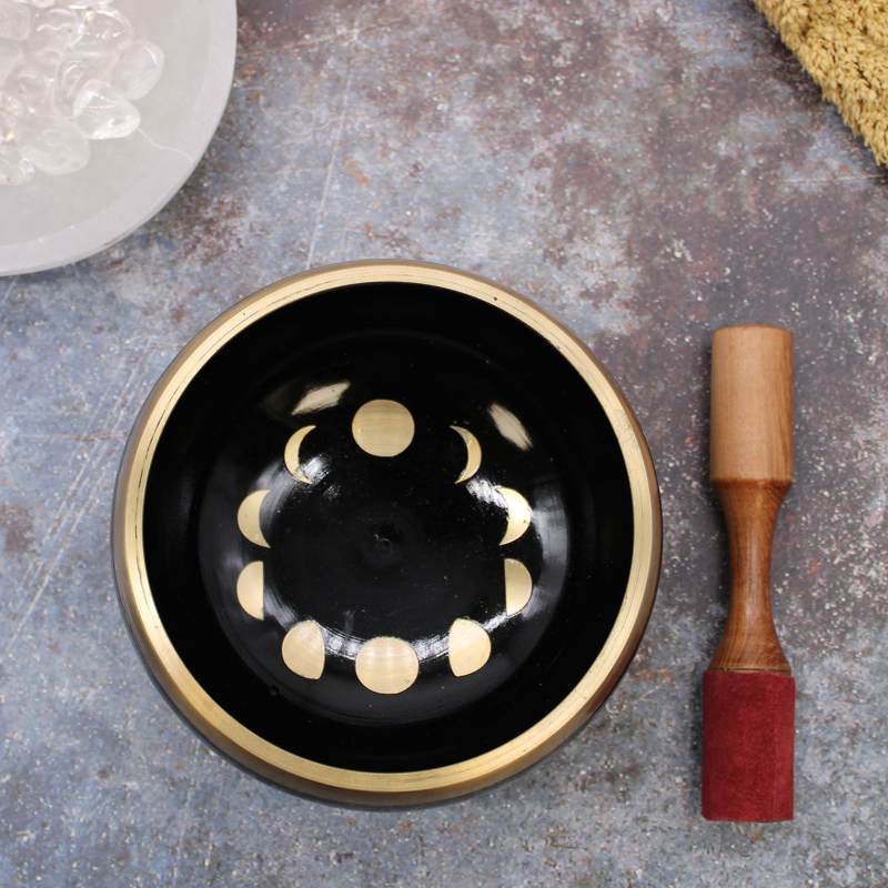 Lrg Moon Phase Singing Bowl Set- Black 14cm