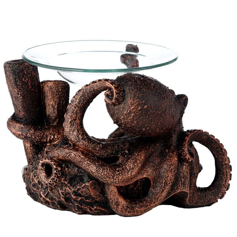 Bronze Octopus Resin Oil and Wax Burner with Glass Dish