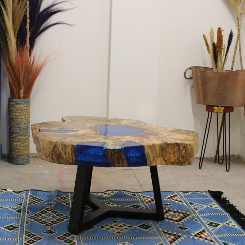 Tamarind and Resin Coffee Table - Sky Blue