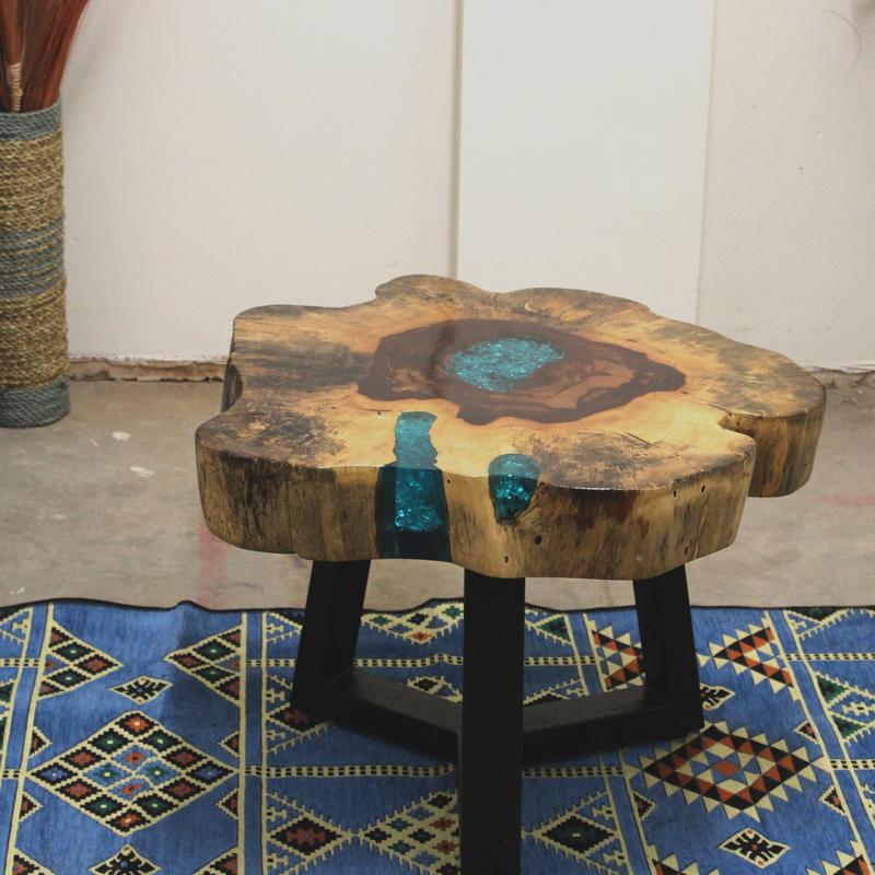 Tamarind and Resin Coffee Table - Aqua