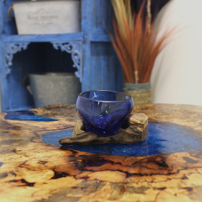 Molton Glass Mini Blue Bowl on Wood