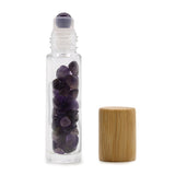 Gemstone Essential Oil Roller Bottle - Amethyst  - Wooden Cap