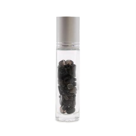 Gemstone Essential Oil Roller Bottle - Black Tourmaline  - Silver Cap