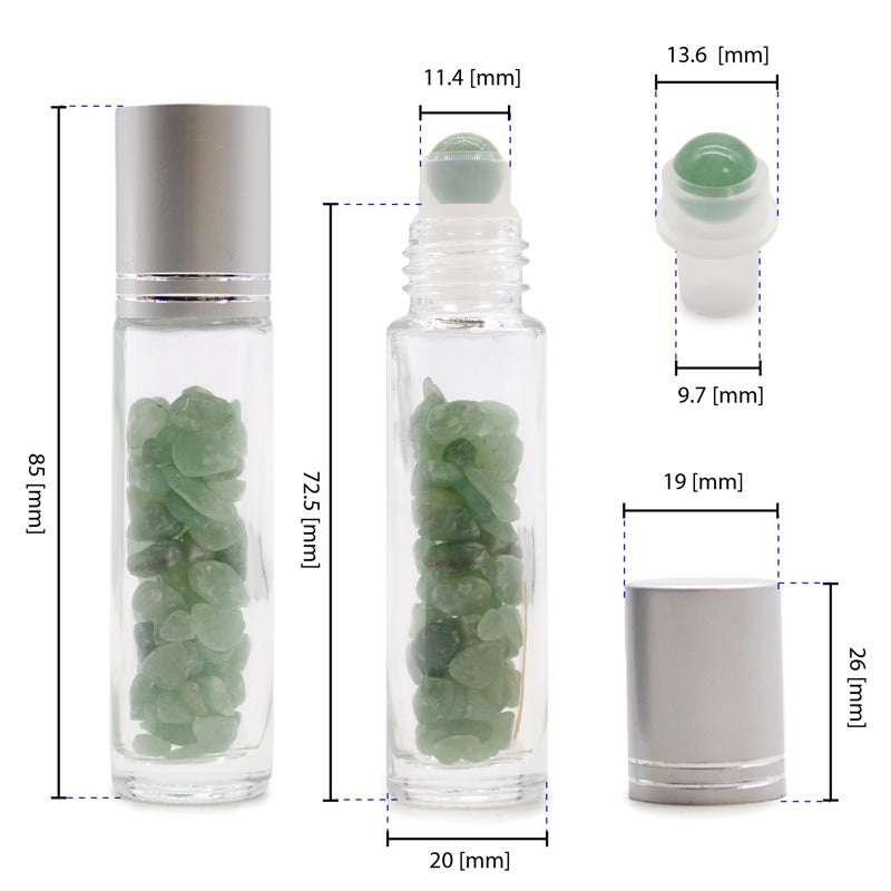 Gemstone Essential Oil Roller Bottle - Rock Quartz  - Silver Cap