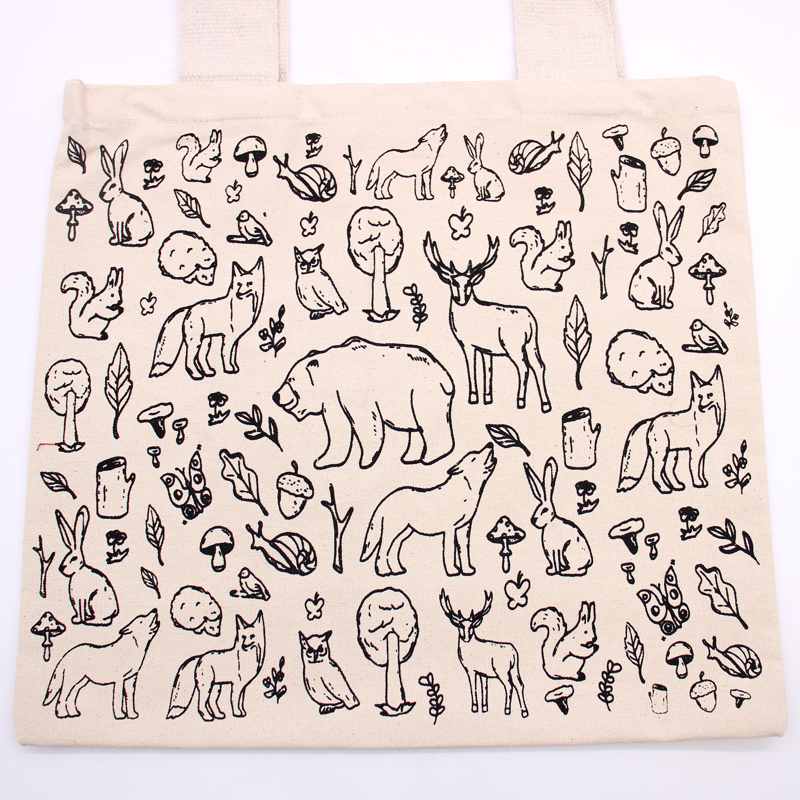 Big Cotton Shopping Bag - 38x42cm - Forest Life - 10oz