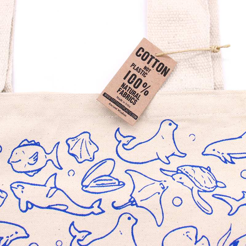 Big Cotton Shopping Bag - 38x42cm - Sea Life - 10oz