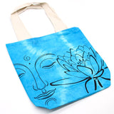 Tye-Dye Cotton Bag (6oz) - 38x42x12cm - Lotus Buddha - Blue - Natural Handle