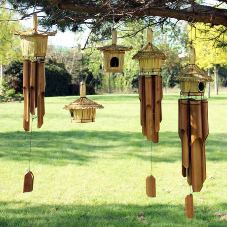 Round Seagrass Bird Box with Chimes 45x17cm