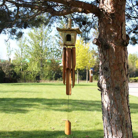 Square Seagrass Bird Box with Chimes 49x15cm