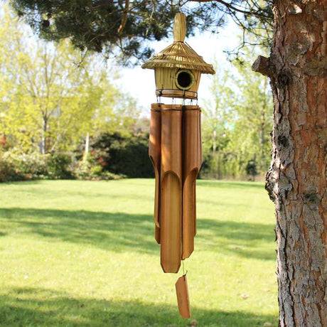 Lrg Round Seagrass Bird Box with Chimes 56x20cm