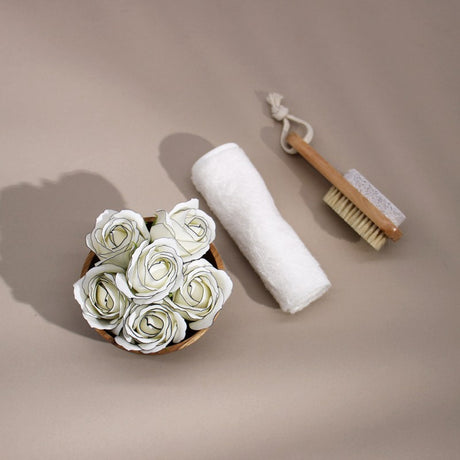 Craft Soap Flowers - Med Rose - Ivory With Black Rim