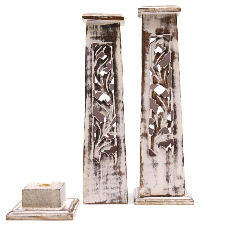 Tapered Incense Tower Washed Des2 - Mango Wood