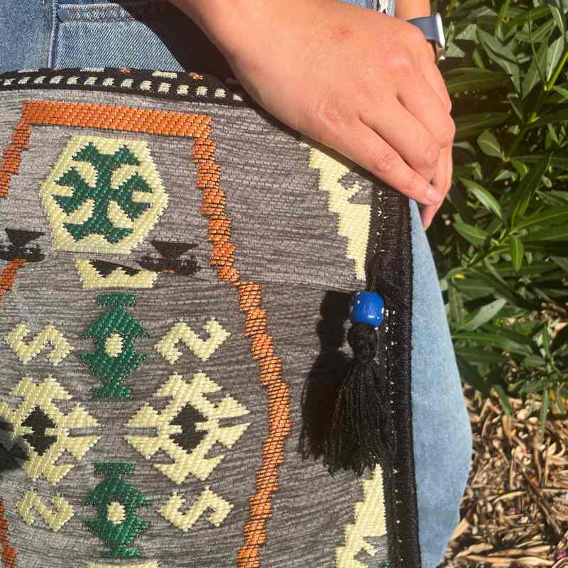 Pale Grey Kilim Messenger Festival Bag