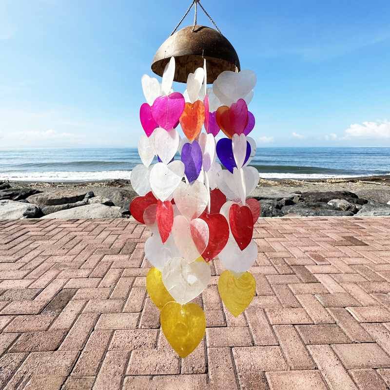 Coconut & Capiz Windchimes - Big Hearts - 40cm