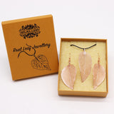 Necklace & Earring Set - Bravery Leaf - Pink Gold