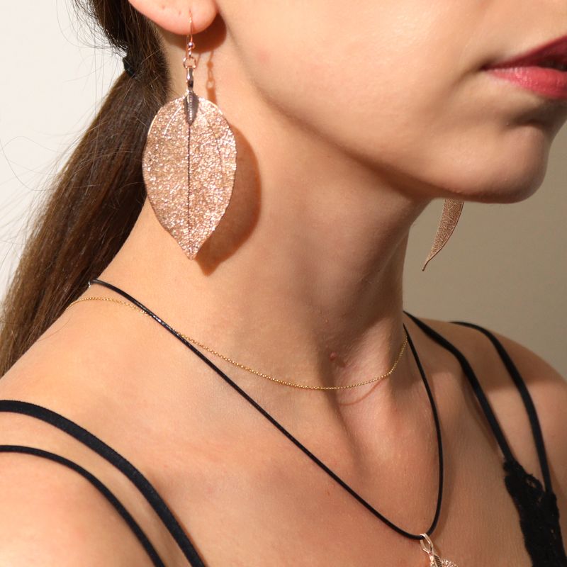 Necklace & Earring Set - Bravery Leaf - Pink Gold