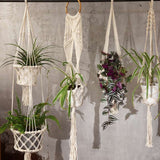 Macrame Pot Holder - Long With Ratten Hoop