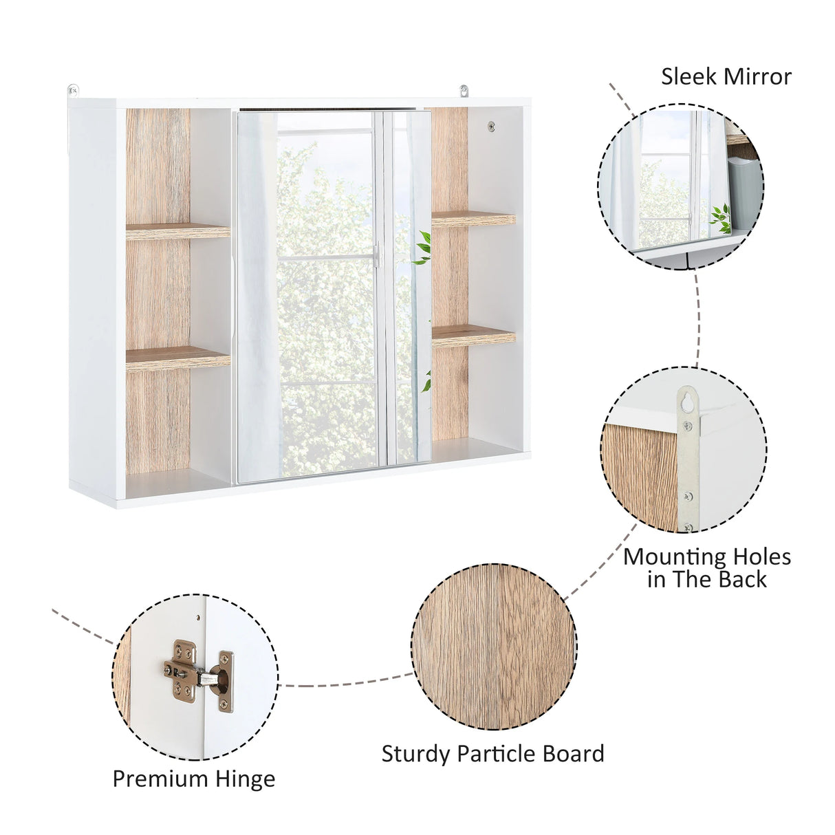 HOMCOM Bathroom Mirror Cabinet, Wall Mounted Storage Cabinet with Open Cupboard and Adjustable Shelf, White