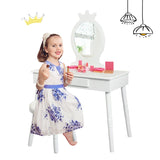 Vanity Makeup Table Set with Real Mirror for Little Girls White