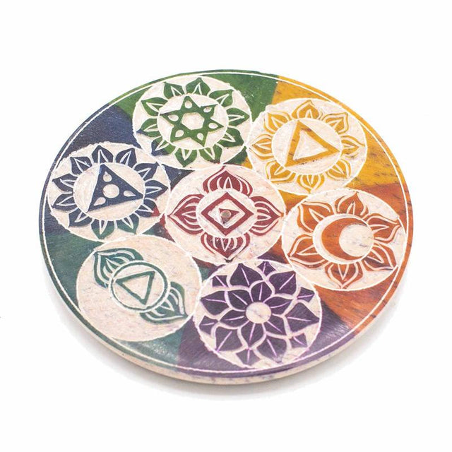 Soapstone Disc Incense Holder 10cm - Seven Chakra