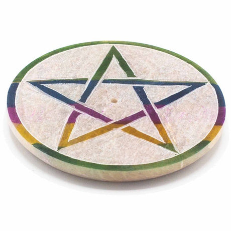 Soapstone Disc Incense Holder 8cm - Pentagon