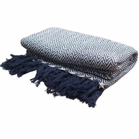 Boho Comfort Throws - 125x150cm - Navy Zigzag