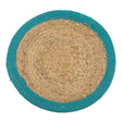 Natural Place Mat - Jute & Cotton 30cm - Teal Border