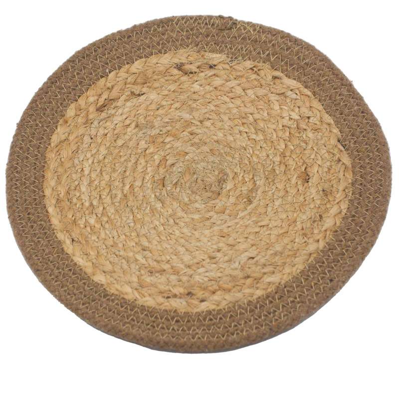 Natural Place Mat - Jute & Cotton 30cm - Natural Border