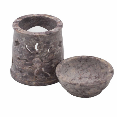 Small Soapstone Oil Burner 8cm - Sun & Stars